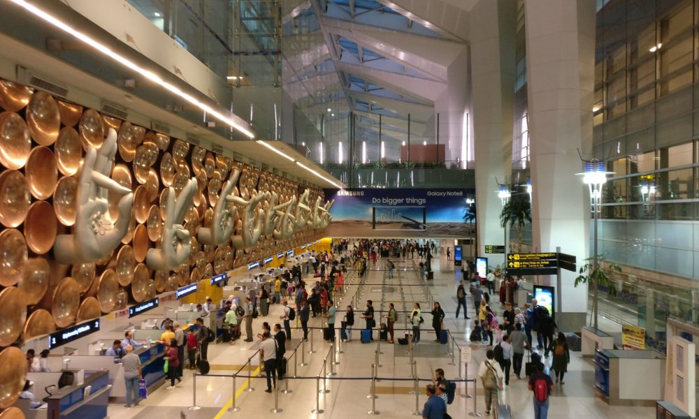 Sculpture of hasta mudras at Indira Gandhi International Airport.jpg