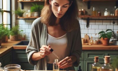 a woman preparing perfume at home